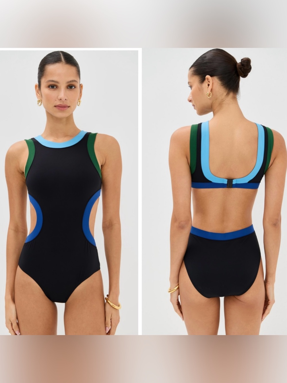 Staud Dolce Black Colorblock One Piece Swimsuit Size XL